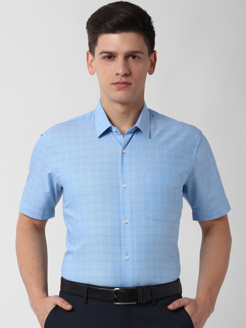 Peter England Men Blue Regular Fit Checked Casual Shirt