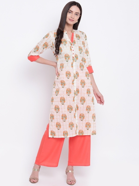 

Be Indi Women Off-White & Orange Printed Kurta with Palazzos