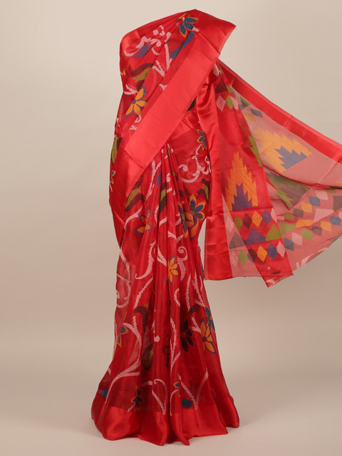 

Pothys Red Printed Jute Silk Saree