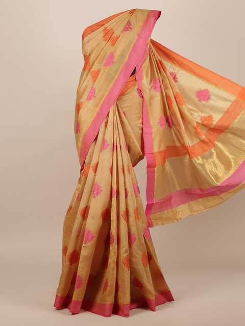 

Pothys Beige & Pink Jute Silk Embroidered Saree
