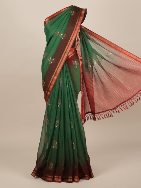 

Pothys Green & Red Pure Chiffon Floral Printed Saree