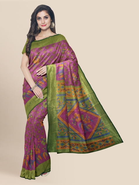 

Kalamandir Pink & Green Silk Blend Printed Banarasi Saree