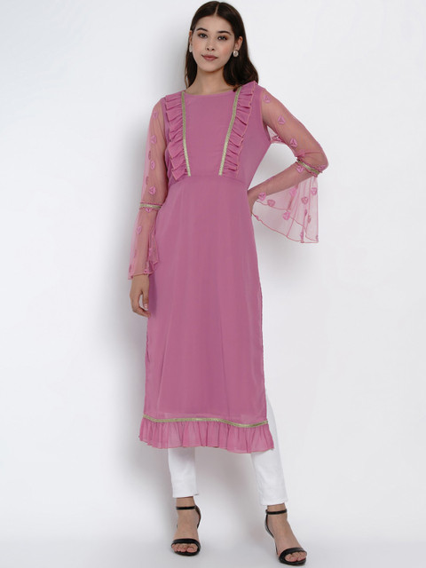 

Texco Women Mauve Bell Sleeves Kurta