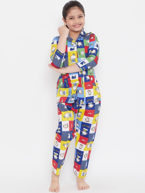 

Baani Creations Girls Blue & Yellow Checked Night Suit