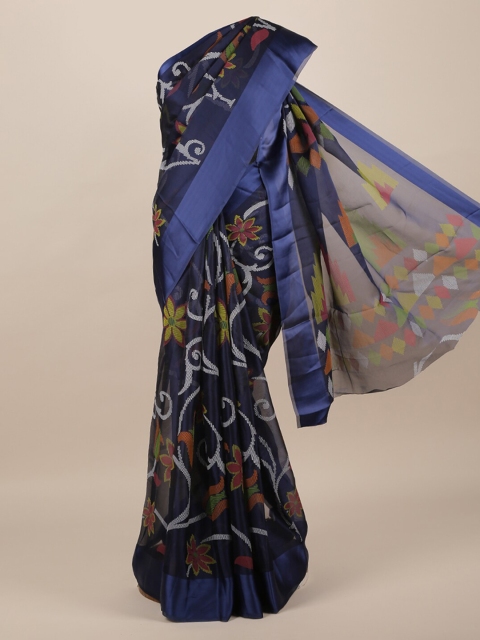 

Pothys Navy Blue Printed Jute Silk Saree