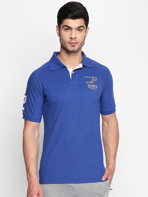 

FiTZ Men Blue Solid Polo Collar T-shirt