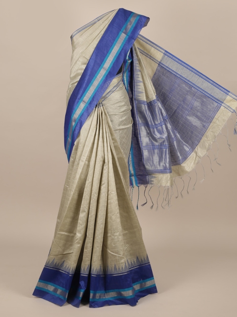 

Pothys Grey Checked Jute Silk Saree with Tasseled Pallu