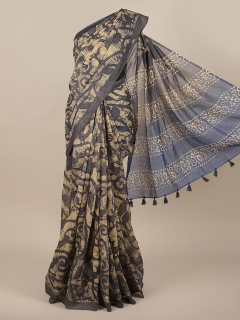 

Pothys Grey Printed Jute Silk Saree