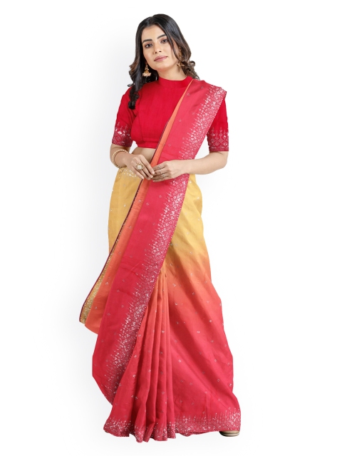Kalamandir Pink Dyed Silk Blend Saree