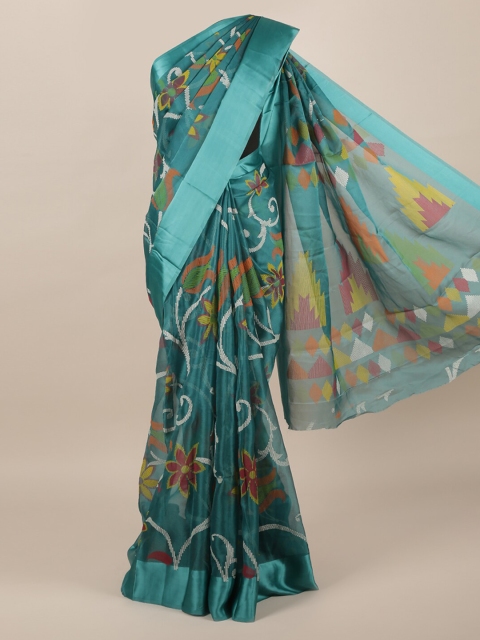 

Pothys Teal Woven Design Jute Silk Saree