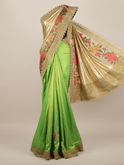 

Pothys Green & Beige Poly Chiffon Embellished Saree