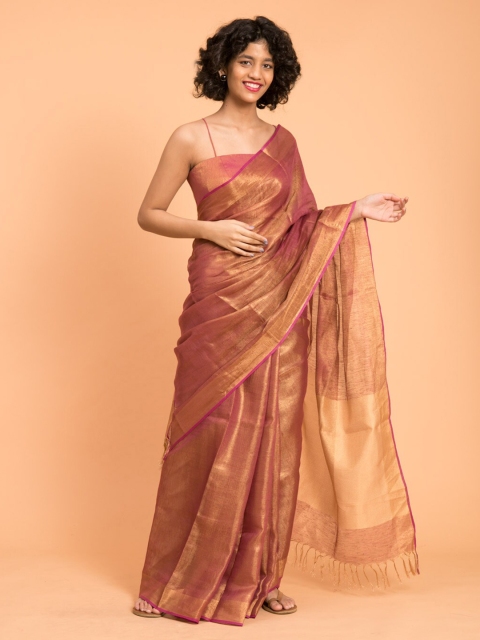

Suta Pink Solid Linen Blend Saree