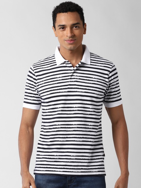 

Peter England Casuals Men White Striped Polo Collar T-shirt