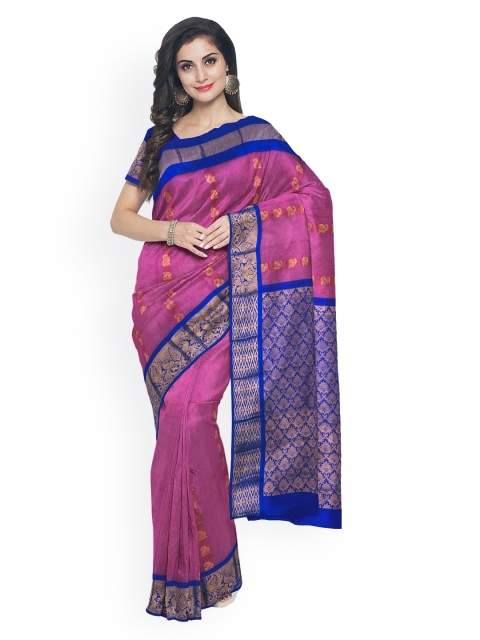 

Kalamandir Pink & Blue Silk Blend Woven Design Chanderi Saree