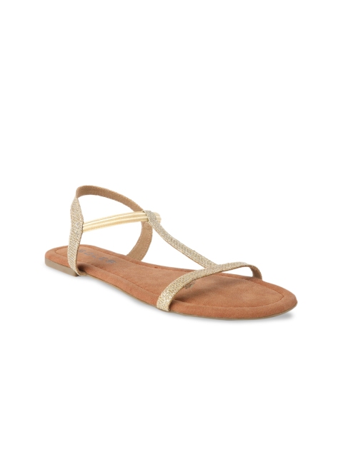 

SOLES Women Gold-Toned Solid Open Toe Flats