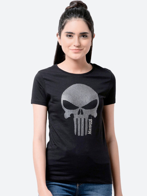 

Free Authority Women Black Punisher Printed Round Neck Cotton T-shirt