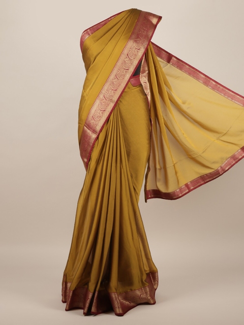 

Pothys Mustard Solid Poly Chiffon Saree