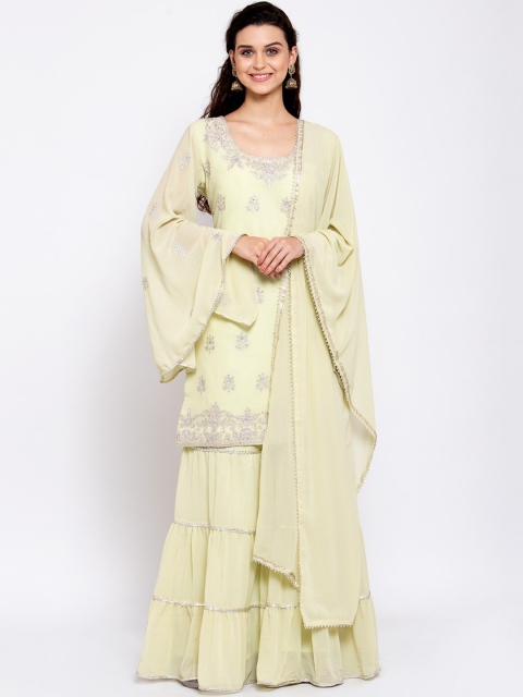 

KHALOM Women Lime Green Self Design Kurta with Churidar & Dupatta