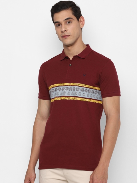 

Allen Solly Men Maroon Printed Polo Collar Pure Cotton T-shirt