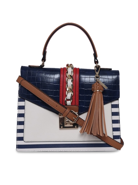 

ALDO Navy Blue & Off-White Textured Satchel