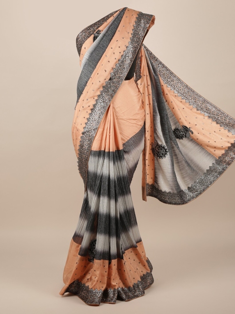 

Pothys Peach-Coloured & Grey Jute Silk Embellished Saree