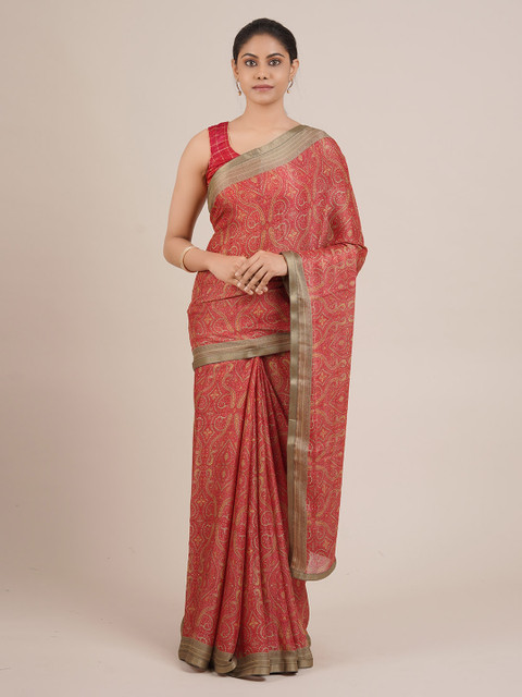 

Pothys Pink Printed Poly Chiffon Saree