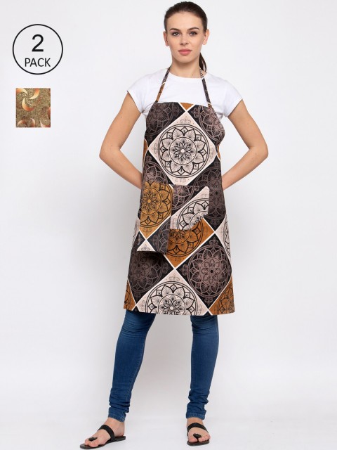 

KLOTTHE Unisex Pack 2 Cotton Printed 210 TC Aprons, Beige