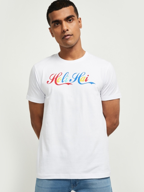 

max Men White Printed Round Neck T-shirt