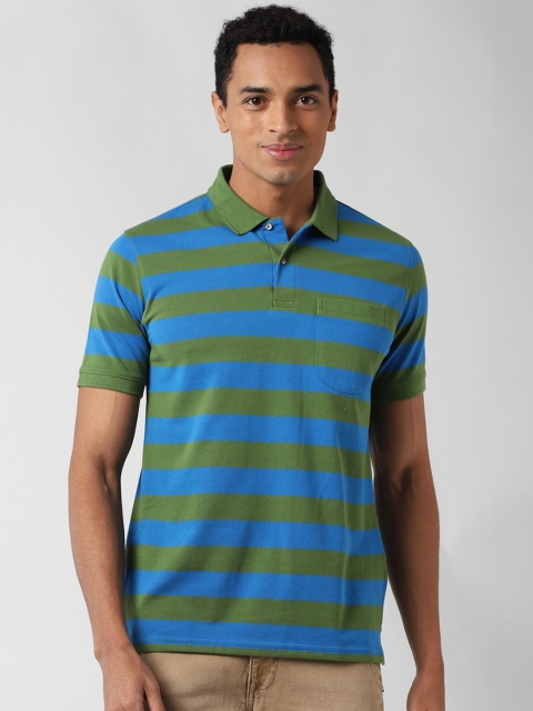 

Peter England Casuals Men Blue Striped Polo Collar T-shirt