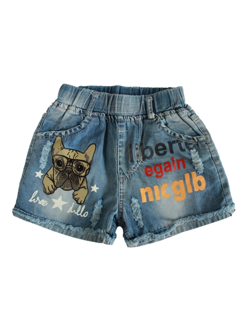 

Lil Lollipop Girls Blue Printed Regular Fit Cotton Denim Shorts