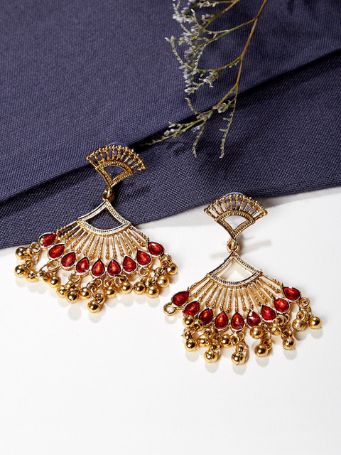

ZeroKaata Red Gold-Plated Handcrafted Contemporary Jhumkas