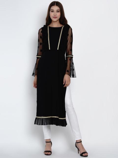 

Texco Women Black Bell Sleeves Kurta