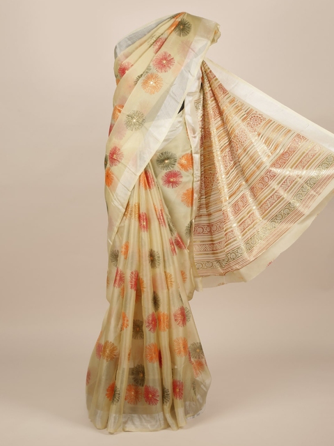 

Pothys Cream-Coloured Printed Jute Silk Saree