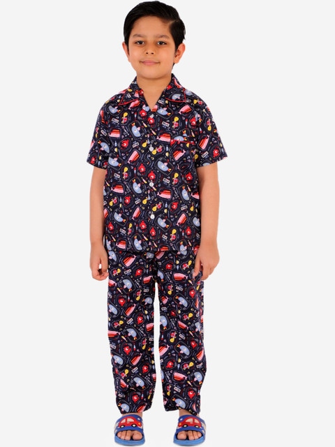 

KID1 Boys Navy Blue & Red Printed Night suit