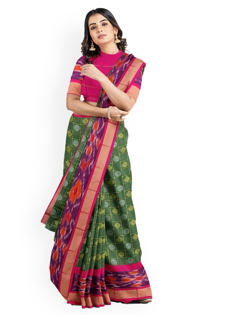 

Kalamandir Green Silk Blend Woven Design Chanderi Saree