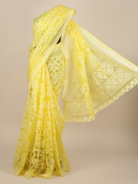 

Pothys Yellow Printed Jute Silk Saree