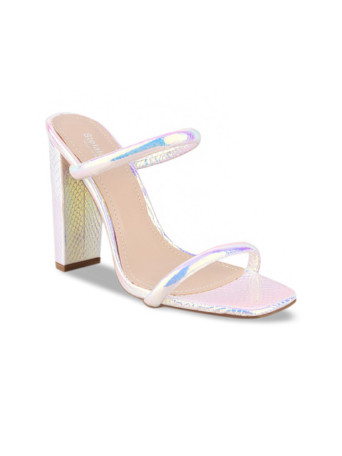 

Stelatoes Women Cream-Coloured & Blue Woven Design Block Heels