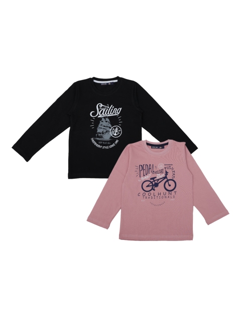 

Pothys Boys Pack of 2 Peach-Coloured & Black Printed Round Neck T-shirts