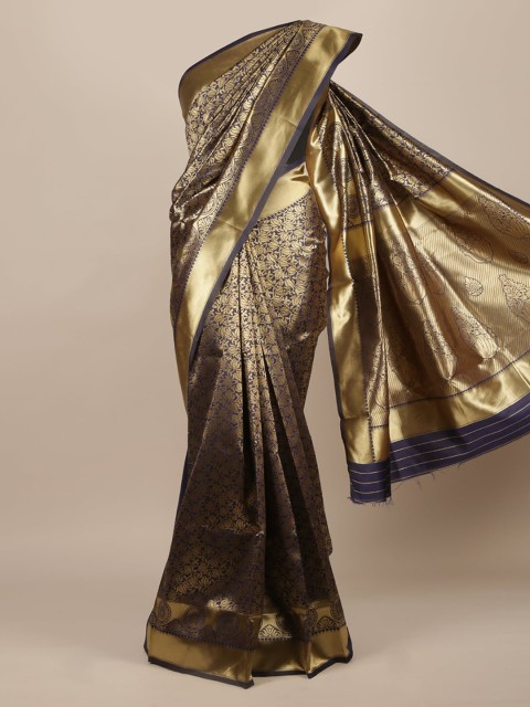 

Pothys Navy Blue & Gold-Toned Jute Silk Woven Design Saree