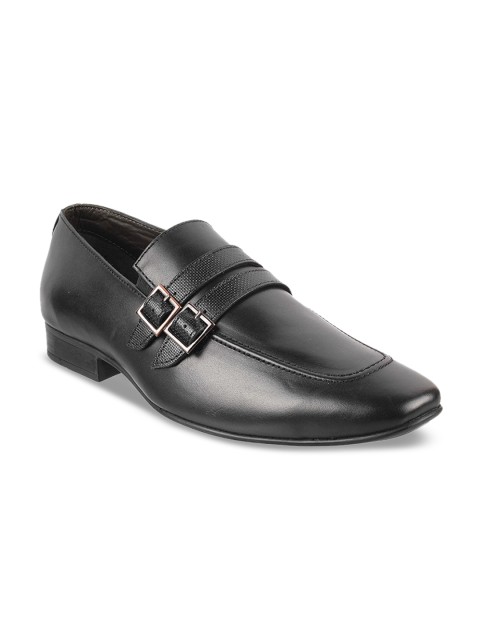 

Mochi Men Black Leather Solid Semiformal Slip-Ons