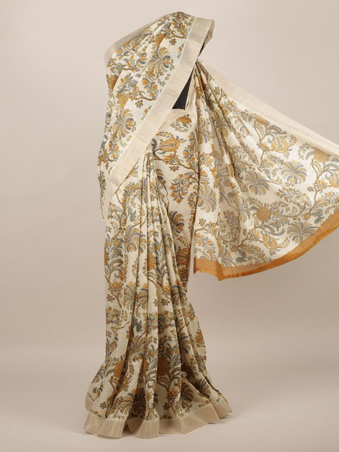 

Pothys Cream-Coloured & Brown Jute Silk Printed Saree