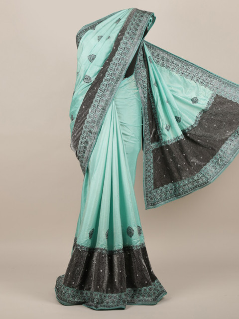 

Pothys Turquoise Blue & Black Jute Silk Embroidered Saree