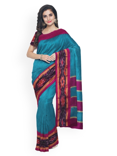 

Kalamandir Blue Silk Blend Solid Chanderi Saree