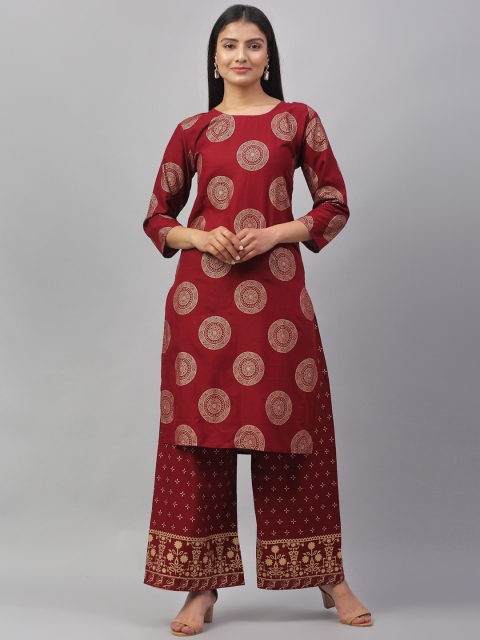 

ANAISA Women Maroon Printed Kurta with Palazzos