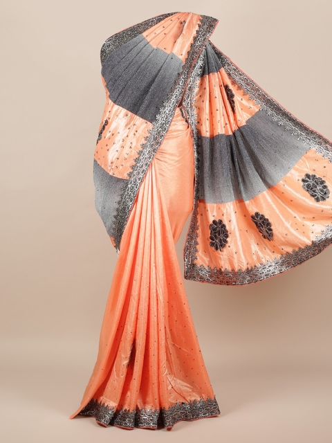 

Pothys Peach-Coloured & Grey Jute Silk Embellished Saree