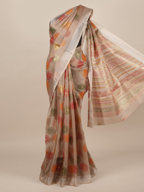 

Pothys Brown Printed Jute Silk Saree