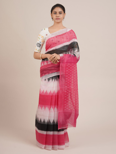 

Pothys Pink & White Linen Blend Woven Design Saree