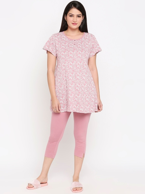 

XIN Women Pink & White Printed Night Suit