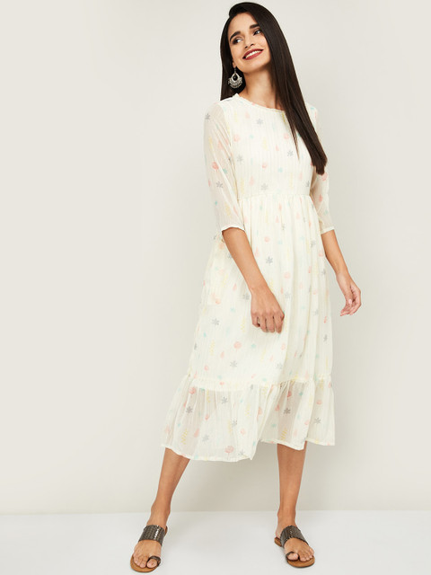 

Colour Me by Melange Women Off-White Printed A-Line Dress