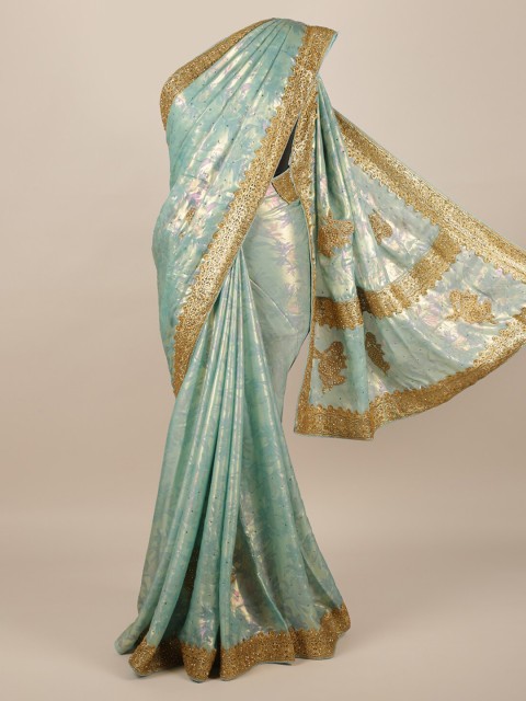 

Pothys Blue Embellished Poly Chiffon Saree